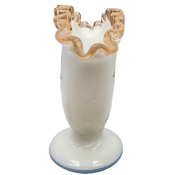 VINTAGE FENTON 36 Rosecrest Decorated Fan Vase - Picture 2 of 7